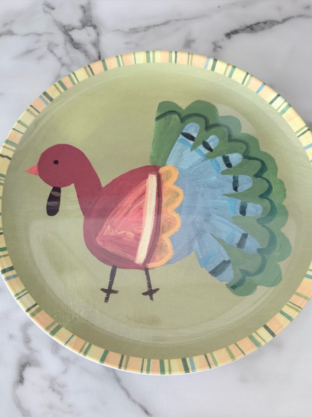 Pottery Barn Kids Painted Turkey Platter in Green, Orange Set of 8 (4 each)